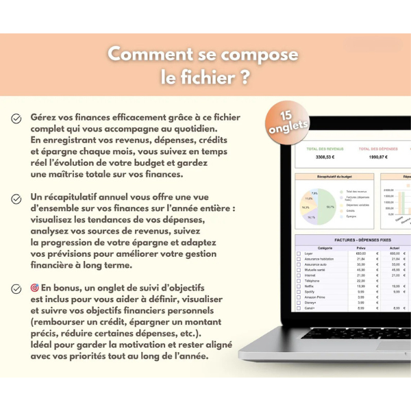 Budget mensuel & annuel – Suivi finances & épargne (Excel / Sheets)
