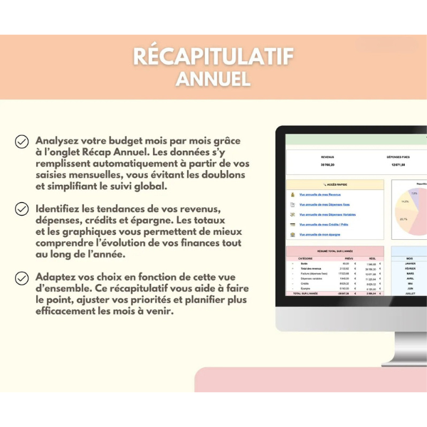 Budget mensuel & annuel – Suivi finances & épargne (Excel / Sheets)